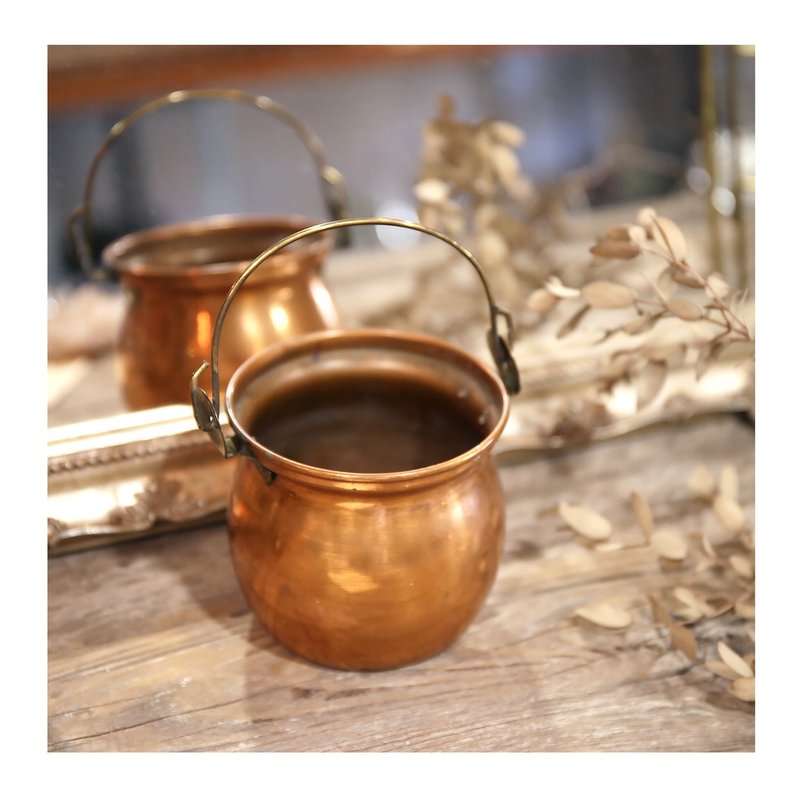 英國老件.紅銅黃銅拼接手提罐.鄉村風金屬銅提壺.擺件.乾燥花器 - 擺飾/家飾品 - 其他金屬 