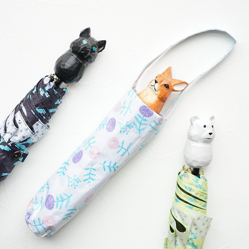 mini umbrella wood carving rabbit cat polar bear UV CUT 99.9% UPF 50+ - ร่ม - วัสดุกันนำ้ หลากหลายสี