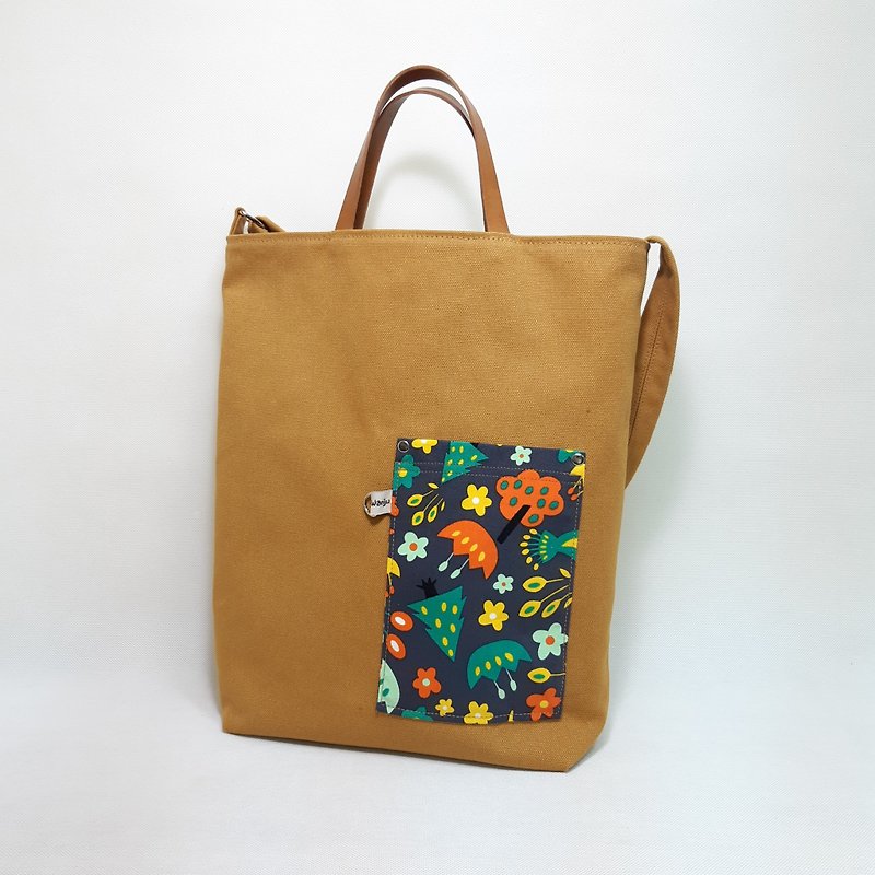 Forest Animal Canvas Double Bread/ Wenqing Bag/ Handbag/ Shoulder Bag - Messenger Bags & Sling Bags - Cotton & Hemp Orange