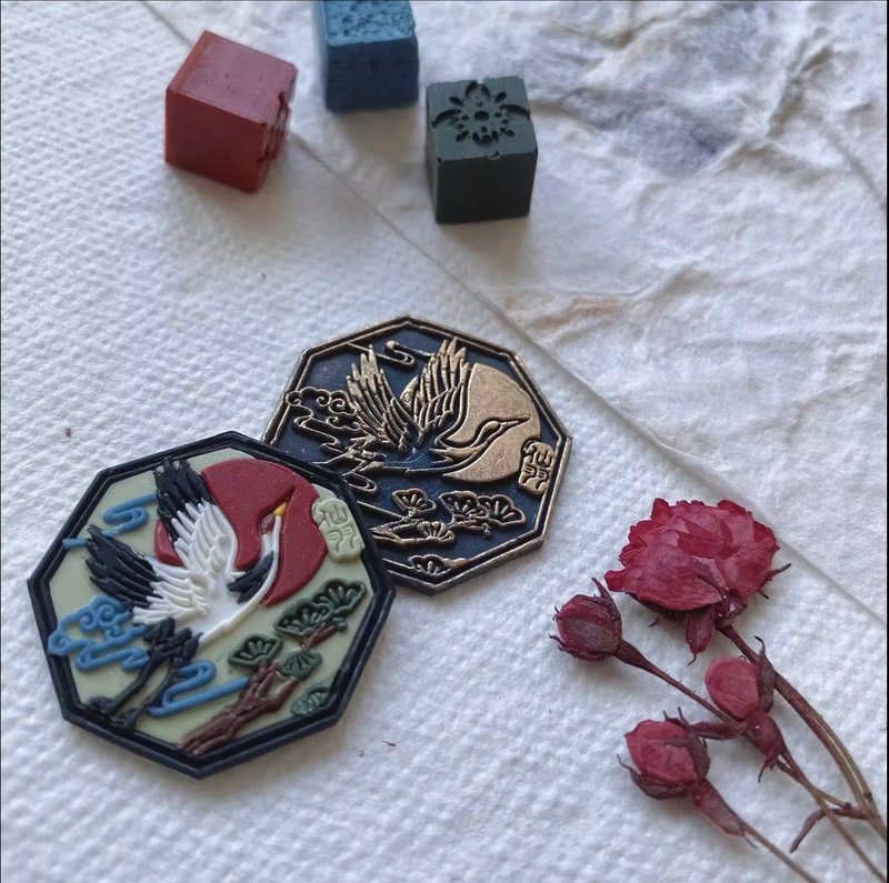 敦煌神鹿 仙鶴古風主題 火漆封蠟印章 Wax seal - 印章/印台 - 銅/黃銅 白色