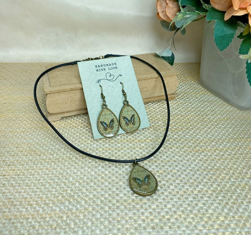 Handmade jewelry set. Shiny butterflies in a bronze frame. designer jewelry. - Earrings & Clip-ons - Other Materials 