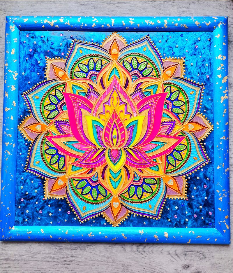 Lotus flower wall decor Yoga Mystical mandala art Spiritual gift Sacred geometry - ตกแต่งผนัง - แก้ว 