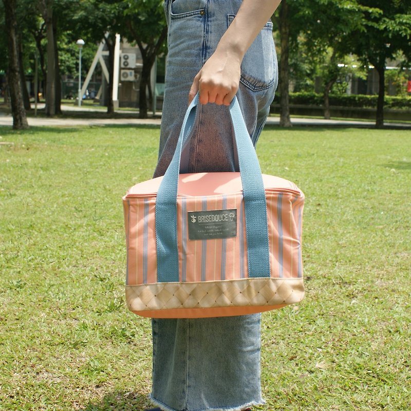 [DESTINO STYLE] Japan B/D Straight Stripe Folding Picnic Bag Company Goods Insulation and Ice - Handbags & Totes - Polyester 