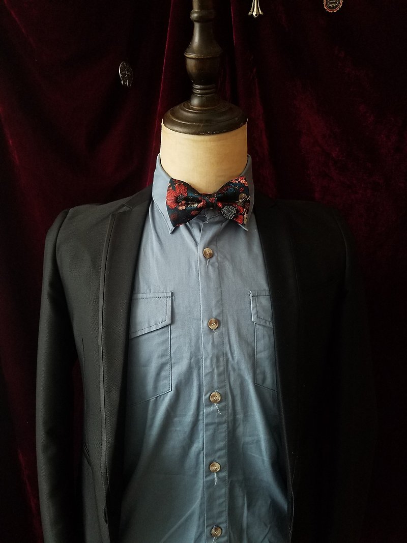 Blue flower Tie Silk Wedding bridegroom bow - Bow Ties & Ascots - Silk Multicolor