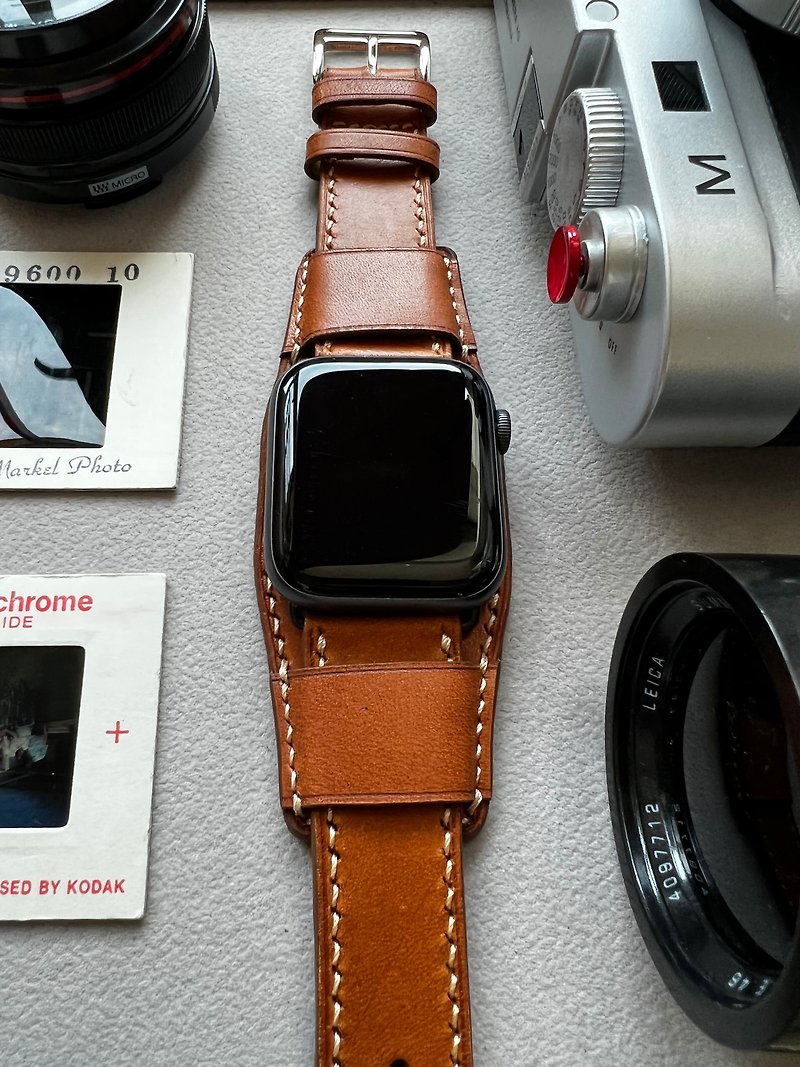 Apple Watch 真皮錶帶 自訂文字刻印, 禮物首選 蘋果 44mm 45mm - 錶帶 - 真皮 咖啡色