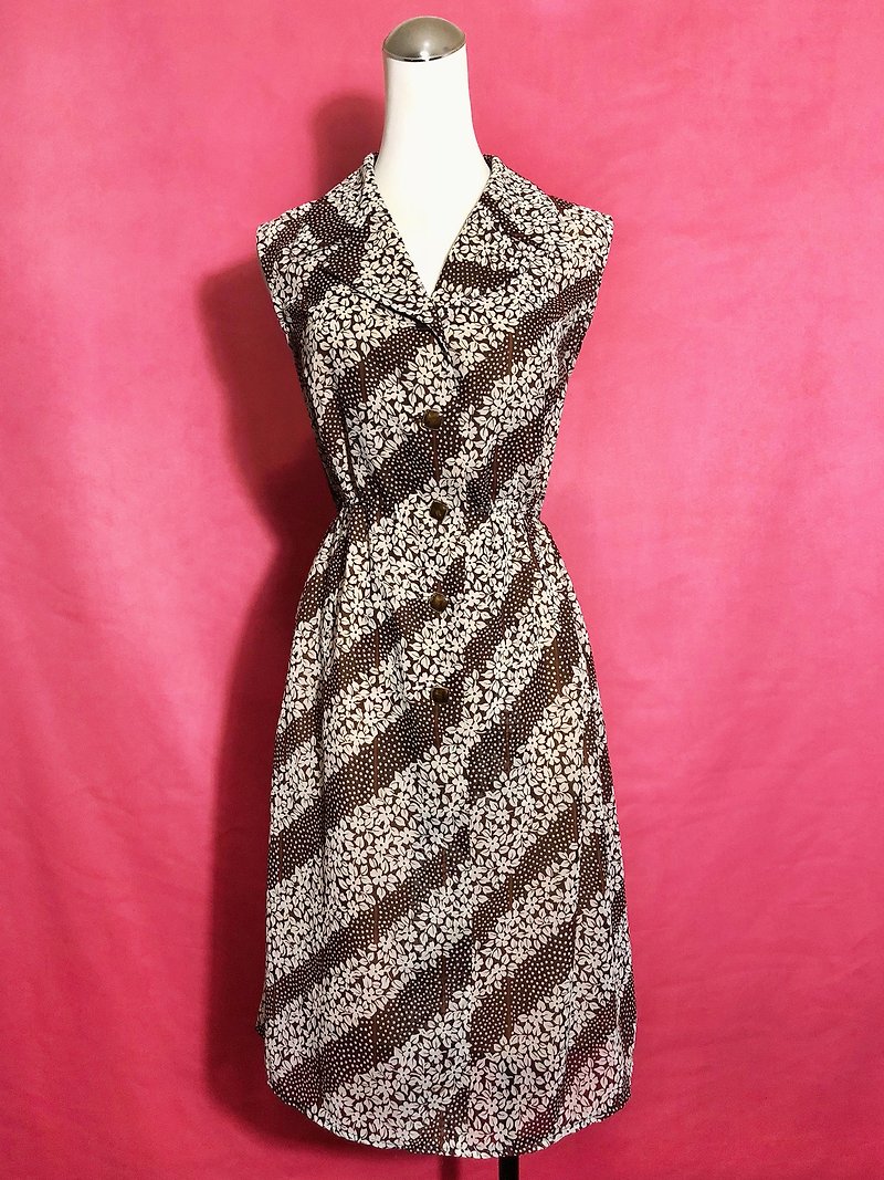 Retro dot print sleeveless vintage dress / abroad brought back VINTAGE - ชุดเดรส - เส้นใยสังเคราะห์ สีนำ้ตาล