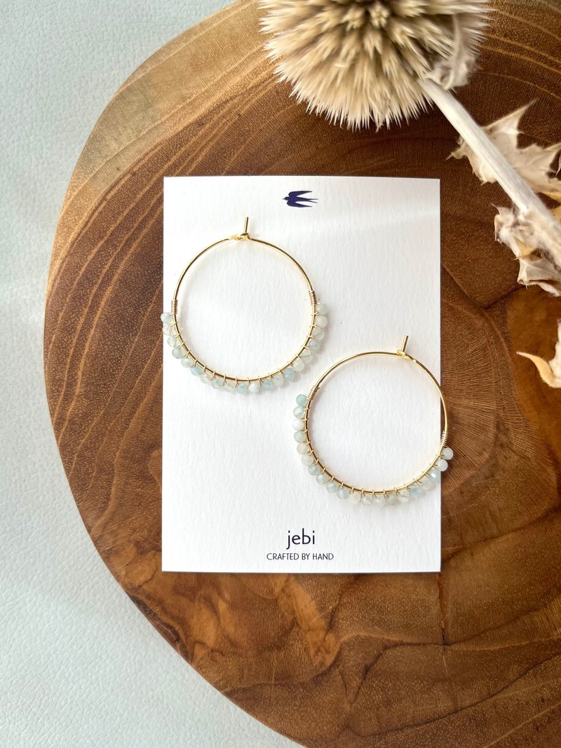 Aquamarine Hoop Earrings - ต่างหู - เครื่องประดับพลอย สีน้ำเงิน