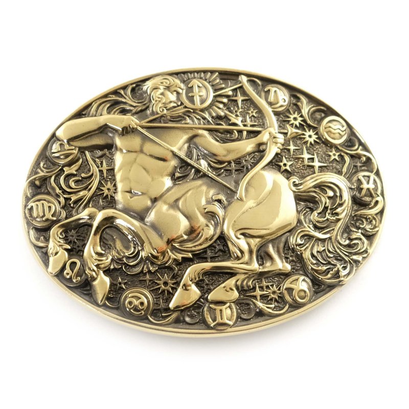 Sagittarius soild brass belt buckle, Astrological Zodiac Sign belt accessory - 皮帶/腰帶 - 其他材質 金色