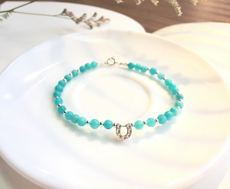 Ops Amazonite gemstone lucky silver bracelet - Bracelets - Gemstone Blue