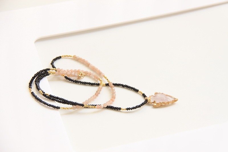 Pink Quartz Arrow Long Chain / Rose Quartz Arrowhead pendant - Necklaces - Gemstone Pink