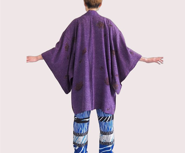 日本製】絲綢紫色羽織男裝和服羽織日本男女通用羽織夾克- 設計館kimono 