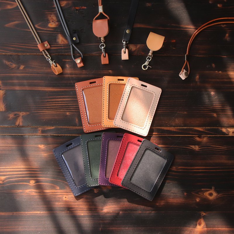 Combination with rope | Double-layer vegetable tanned leather identification card set | GOGORO card set - ที่ใส่บัตรคล้องคอ - หนังแท้ หลากหลายสี