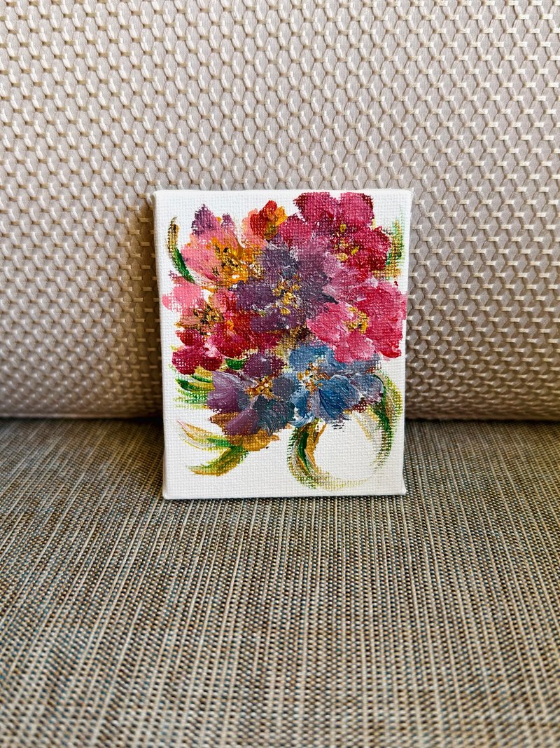 Mini Wall Art / Frameless Painting / Acrylic Watercolor / Decorative Painting / Floral Art - Posters - Cotton & Hemp 