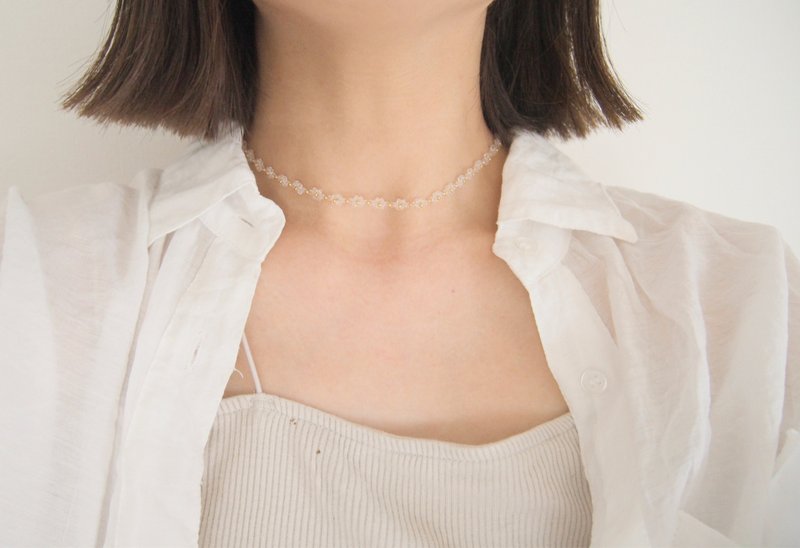 Magnetic detachable bead necklace [clear gold] choker flower necklace - สร้อยคอ - วัสดุอื่นๆ สีใส