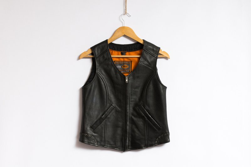 90s Vintage Leather Black Vintage Waistcoat Vest 5241 - 背心/無袖上衣 - 真皮 黑色