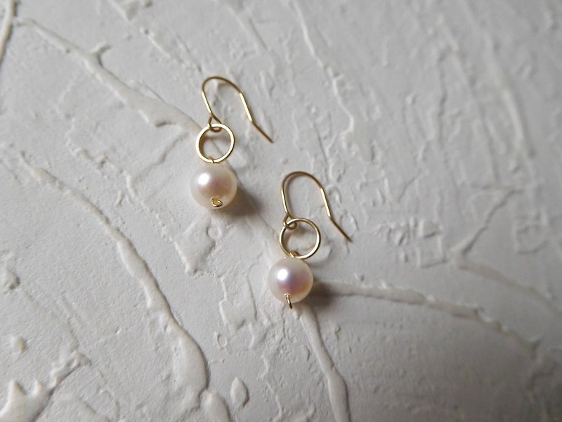 Pure 10K Gold Mini Hook Hook Round Pearl Earrings - Earrings & Clip-ons - Gemstone 