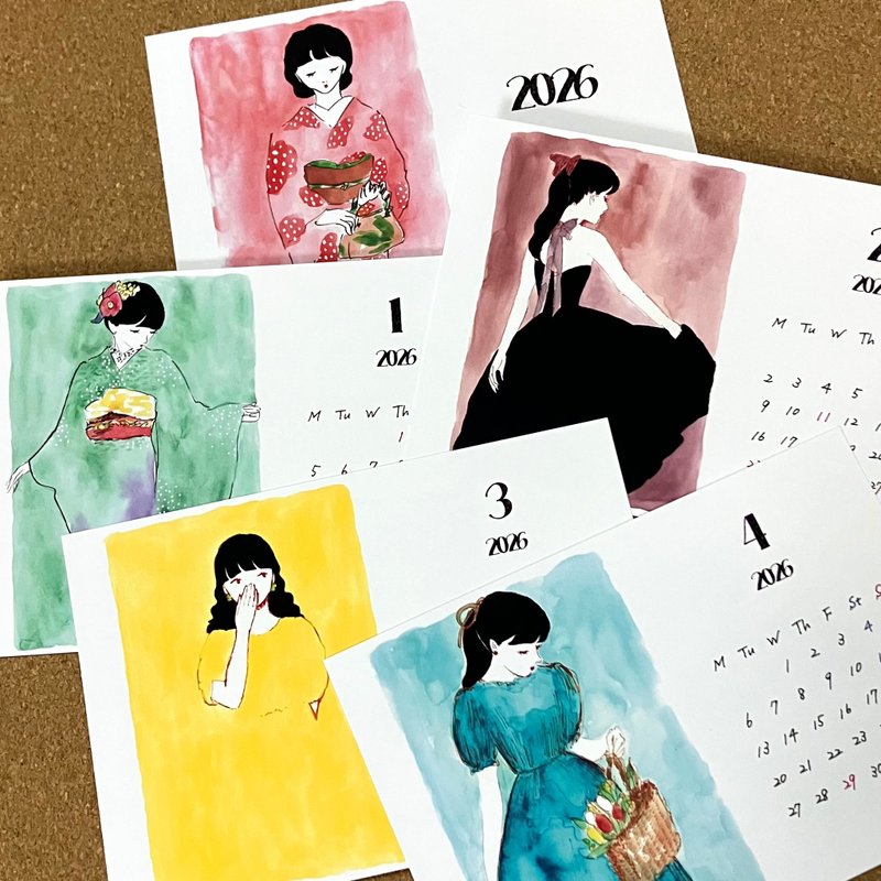 2026年Yuppiカレンダー レトロイラスト着物イラスト - 日曆/月曆/年曆 - 紙 