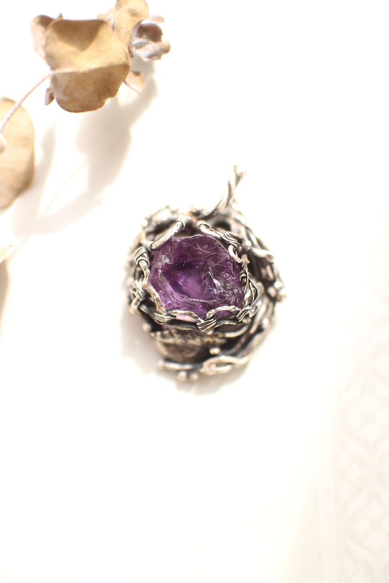 珠寶級紫水晶原礦純銀項鍊 - 項鍊 - 寶石 