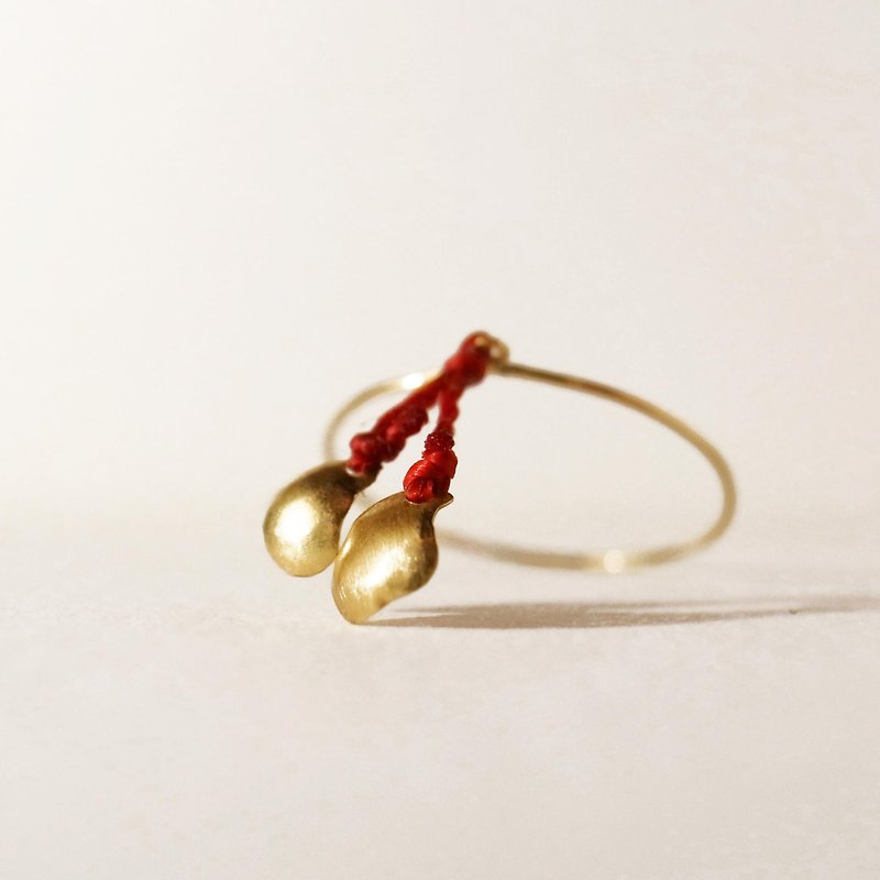 18K Gold Ring 2 Red Ladies Minimalist - แหวนทั่วไป - เครื่องประดับ สีทอง