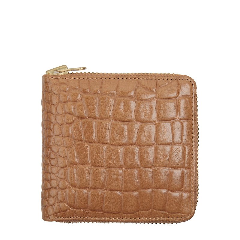 EMPIRE Short Zipper Clip_Tan Croc Emboss / Camel Embossed Crocodile - Wallets - Genuine Leather Brown