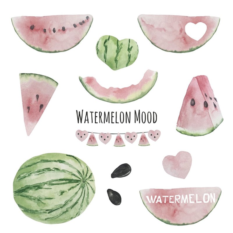 Watercolor watermelon elements summer clipart - Illustration, Painting & Calligraphy - Other Materials Pink