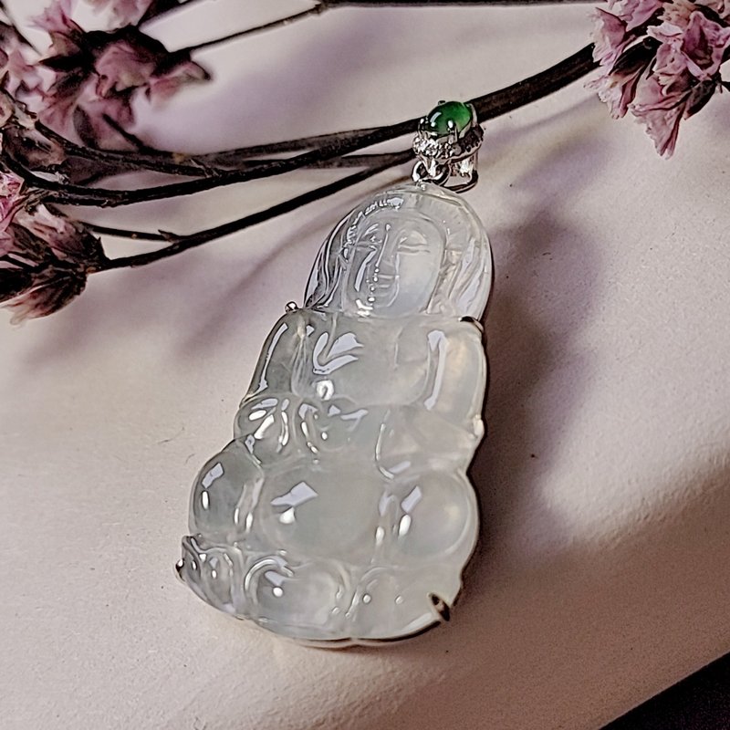 玻璃種觀音菩薩項鍊 18K金鑽石鑲嵌 | 天然緬甸玉翡翠A貨 | 送禮 - 項鍊 - 玉石 透明