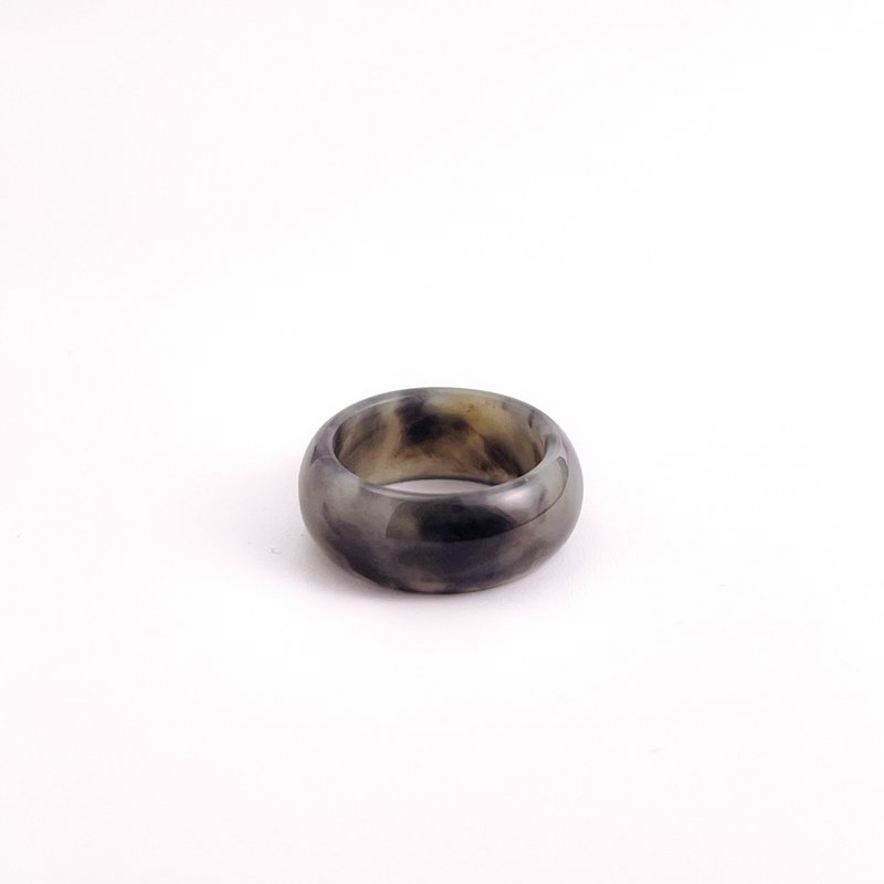 Natural Hetian Jade White Background Blue and White Ring Hong Kong Code 15 Gray Glaze #172 - General Rings - Jade Multicolor