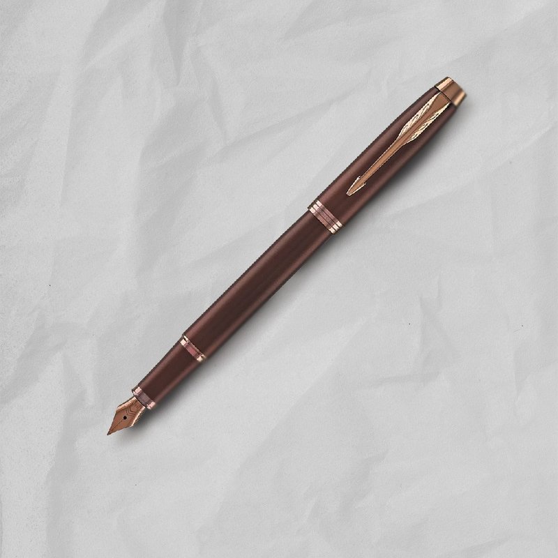 PARKER New IM Metal Series Brown Fountain Pen Free Engraving (Original Genuine) - ปากกาหมึกซึม - วัสดุอื่นๆ สีแดง