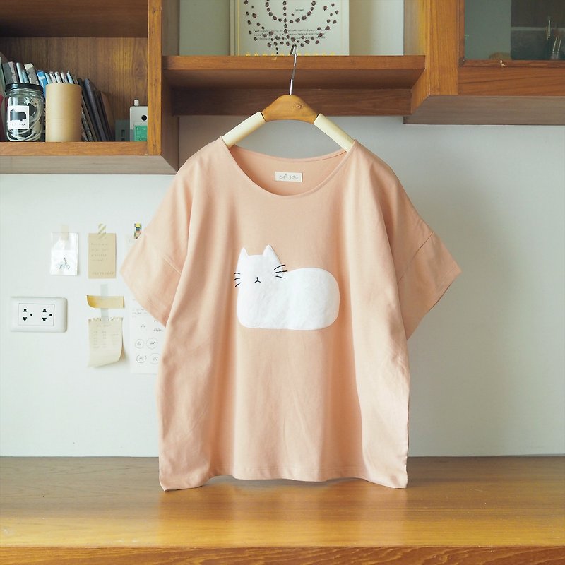 fluffy cat t-shirt : pastel orange - 女 T 恤 - 棉．麻 橘色