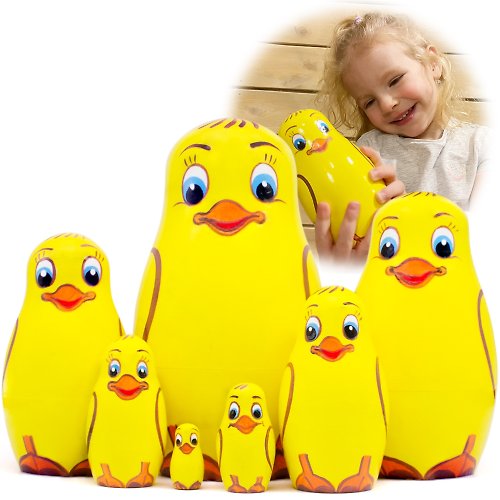 布列斯特纪念品厂 - 套娃 Duck Nesting Dolls Set of 7 Pcs - Wooden Duck Toys - Yellow Duck Decorations