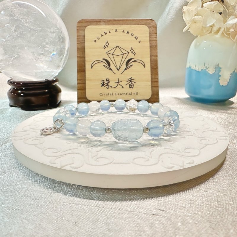 海心映月 海藍寶 藍針水晶 白水晶 手鍊 - 手鍊/手環 - 水晶 藍色