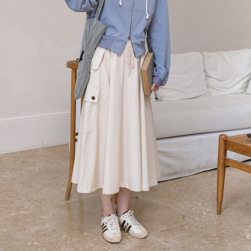 Tooling Drawstring Skirt|Skirt|Two-color|Spring Style|Japanese Cotton|Sora-1139 - กระโปรง - ผ้าฝ้าย/ผ้าลินิน หลากหลายสี