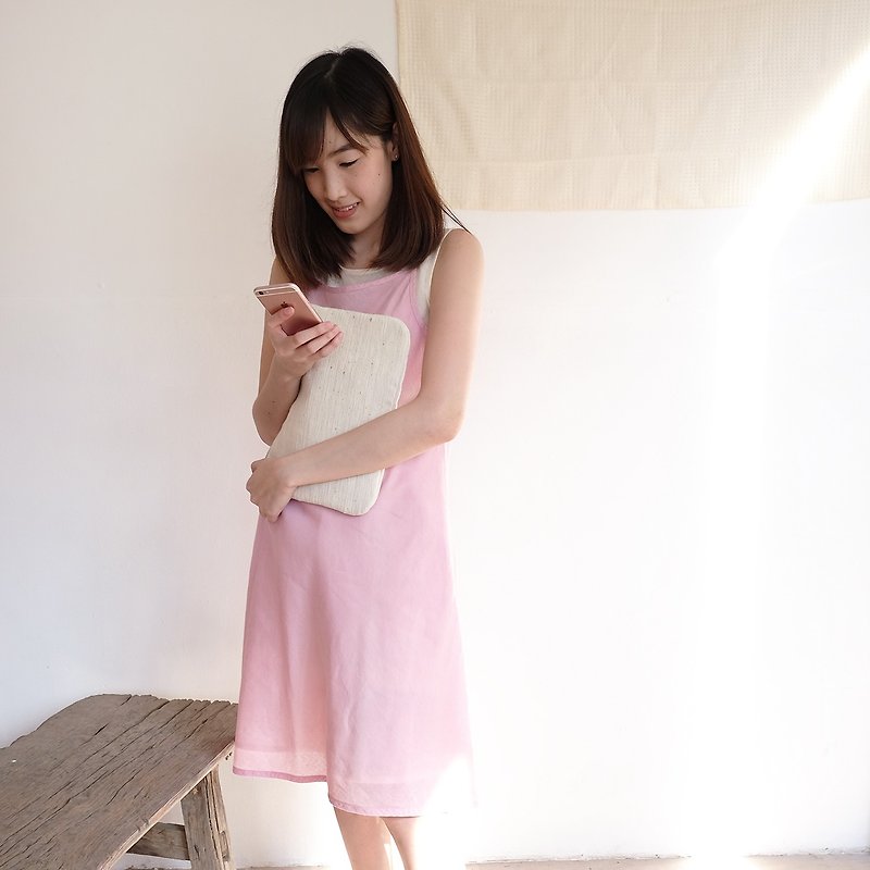 Natural Dyed Thai Saloo Cotton Knee Length Dresses Pink Color - One Piece Dresses - Cotton & Hemp Pink