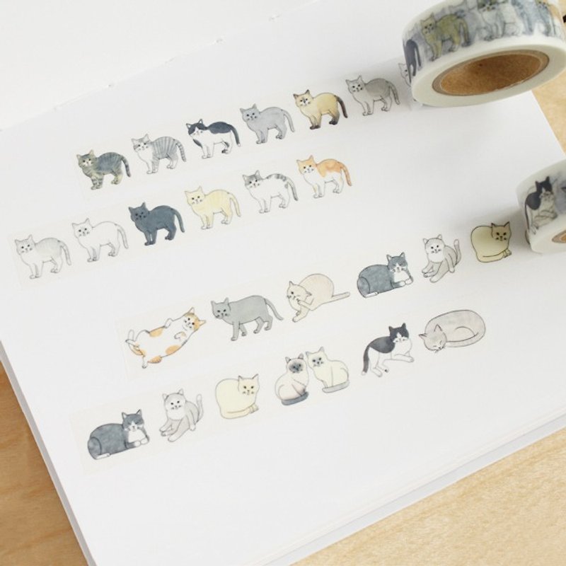 Aayaco and paper tape cat 1-2 sets - Washi Tape - Paper White