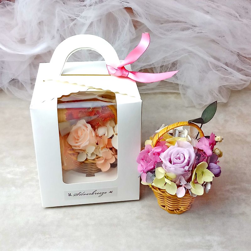 Mini flower basket gift box preserved flowers flower basket decoration potted flowers roses Valentine's Day gift birthday - Dried Flowers & Bouquets - Plants & Flowers Pink