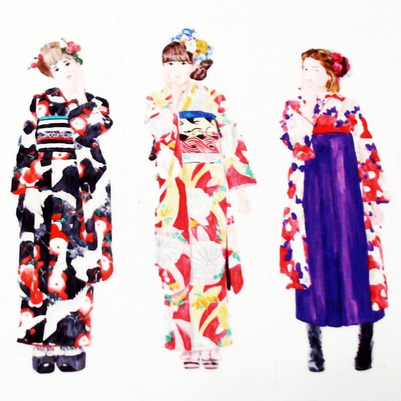 Customized Mini Washi Tape Kimono Dolls - มาสกิ้งเทป - กระดาษ 