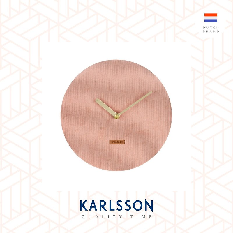 荷蘭Karlsson, Wall clock Corduroy pink 燈芯絨布粉紅掛鐘 - 時鐘/鬧鐘 - 棉．麻 粉紅色