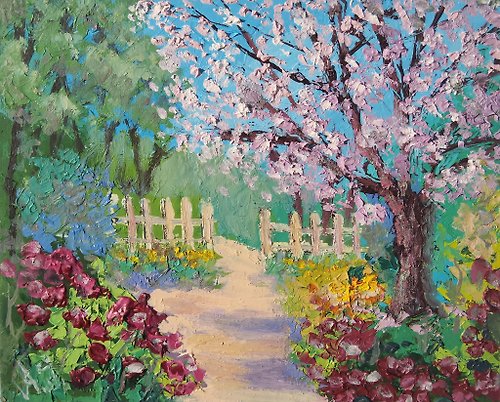 AngelicaFineArtTR Spring Cherry Blossom Painting Original Art Abstract landscapes Wall Art Gift