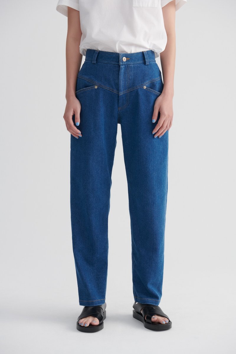 Shan Yong ハイウエスト レトロポケット デニムテーパードパンツ - パンツ レディース - コットン・麻 