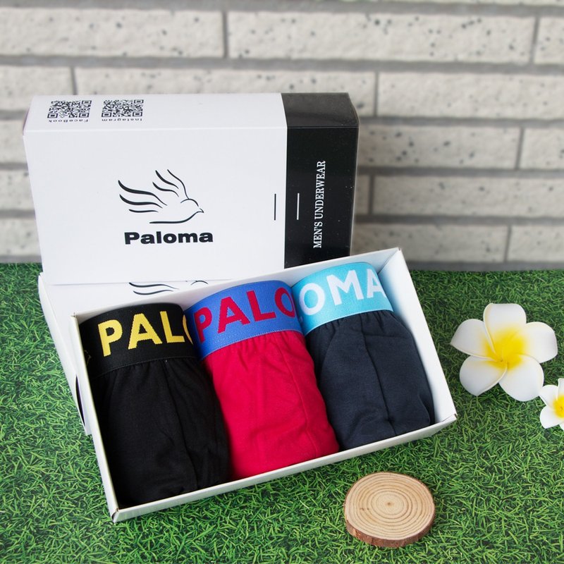 【Paloma】Fashionable sports flat pants-3 pieces in gift box - Men's Underwear - Cotton & Hemp Khaki