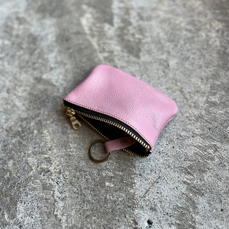 Goatskin Zipper Key Case - Cherry Blossom Pink Can Hold Keys and Change【LBT Pro】 - Keychains - Genuine Leather Pink