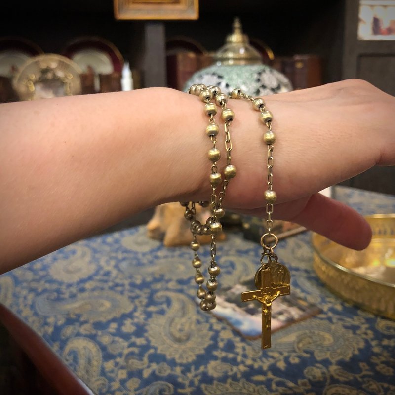 French Bronze Beads Rosary Cross Rosary Beads-Bracelet Beads - สร้อยข้อมือ - ทองแดงทองเหลือง สีทอง