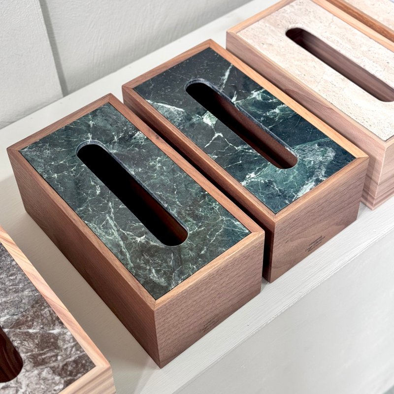 Alpine Lake Collection, Solid Wood & Marble Tissue Box - Tissue Boxes - Wood Khaki