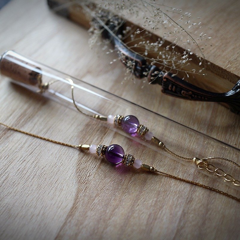 Muse Fashion series NO.5 Mother's Day natural stone purple amethyst bracelet brass tube - สร้อยข้อมือ - เครื่องเพชรพลอย สีม่วง