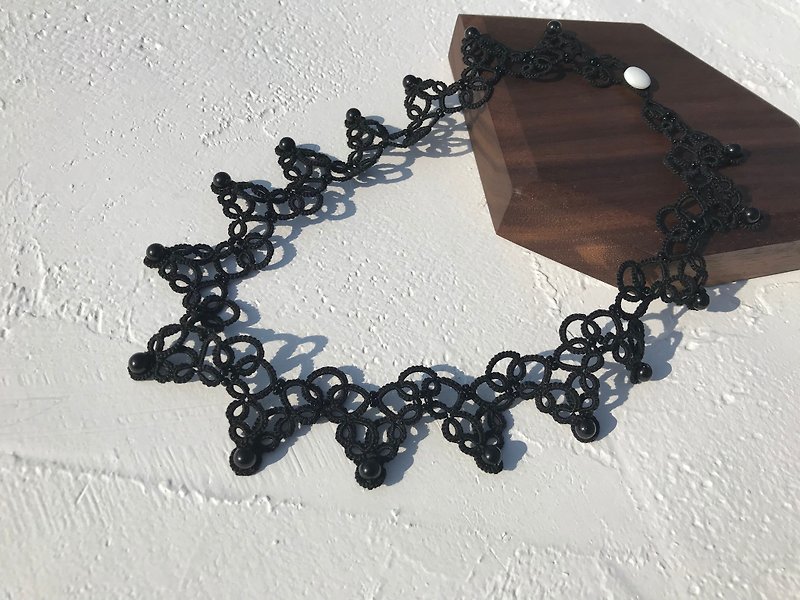 tatted lace necklace ( black color) / gift / Swarovski crystal pearl / customize - Necklaces - Cotton & Hemp Black