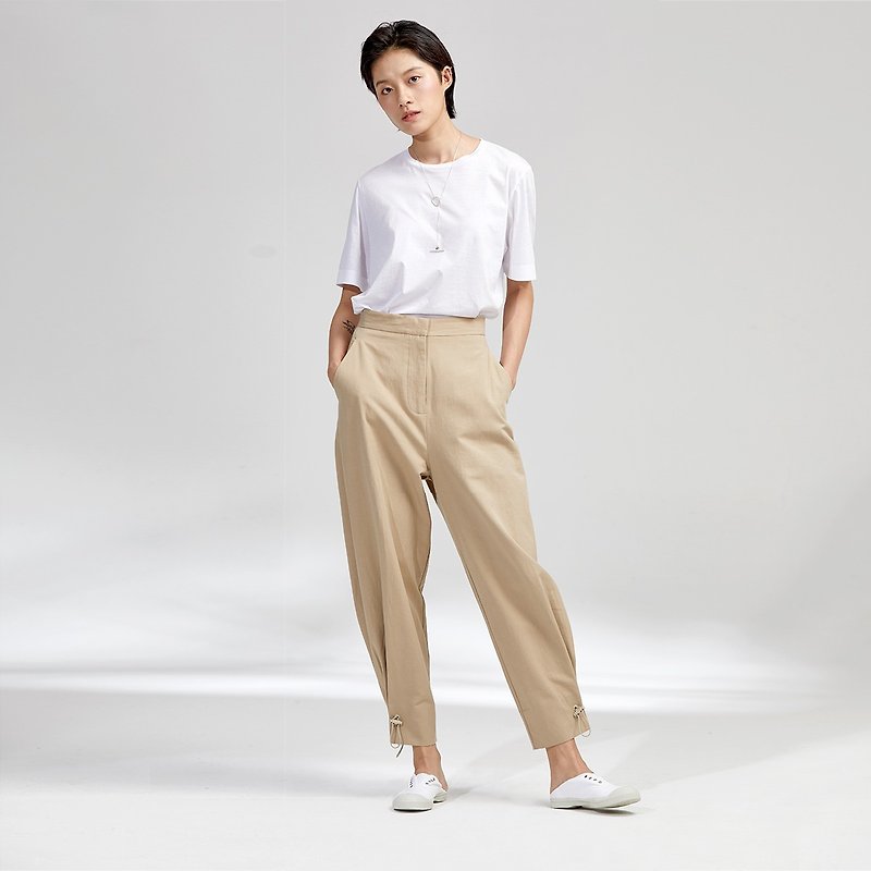 G果GAOGUO original designer women's brand 18 new khaki feet loose cotton casual pants - Women's Pants - Cotton & Hemp Khaki