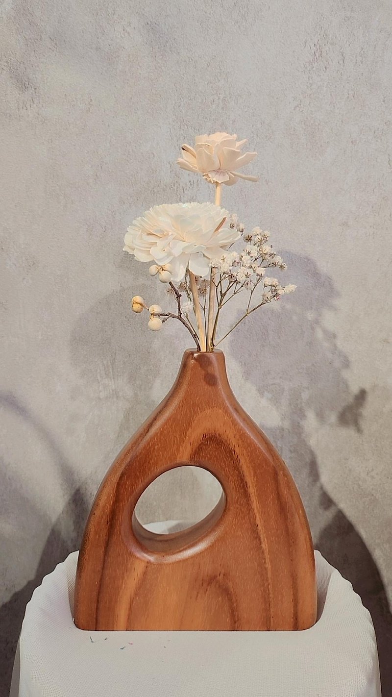 【柚木花瓶】木花瓶 花瓶 乾燥花 - 花瓶/花器 - 木頭 咖啡色