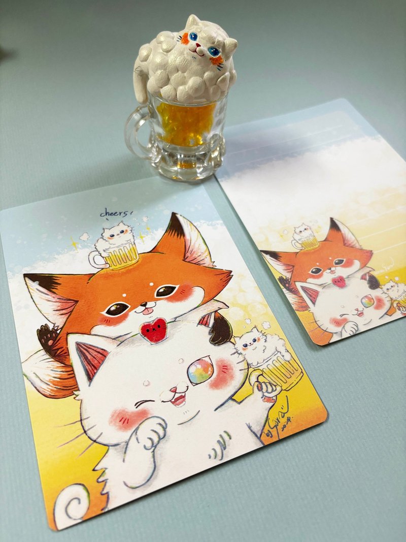 Hellog! Xiaoqueban-Cheers-300 ivory card rounded corners double-sided postcard - การ์ด/โปสการ์ด - กระดาษ สีส้ม