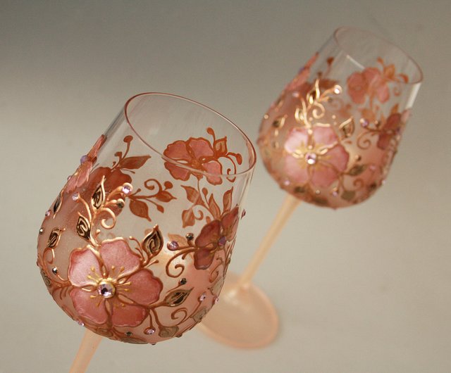 Wine Glasses Black Gold Flowers Swarovski Crystals, Hand-painted set of 2 -  Shop NeA Glass Bar Glasses & Drinkware - Pinkoi