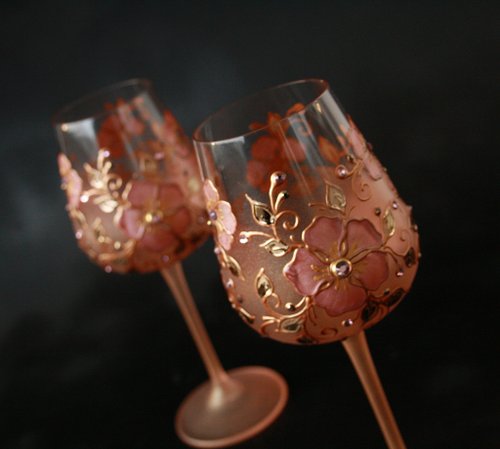 Wine Glasses Black Gold Flowers Swarovski Crystals, Hand-painted set of 2 -  Shop NeA Glass Bar Glasses & Drinkware - Pinkoi